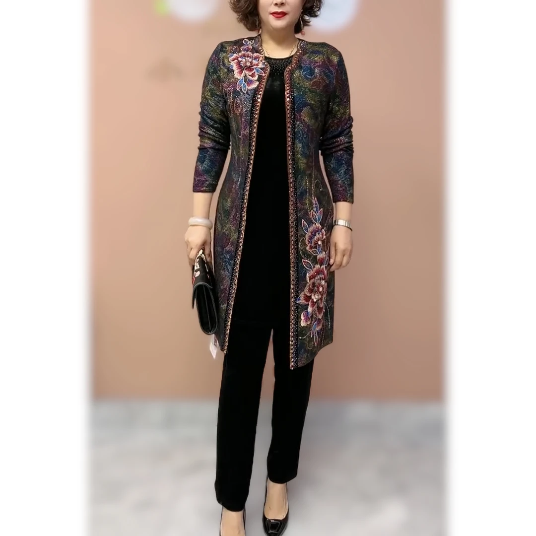 L8806中老年春款女大码妈妈装长袖中长款新款上衣两件套衣洋气