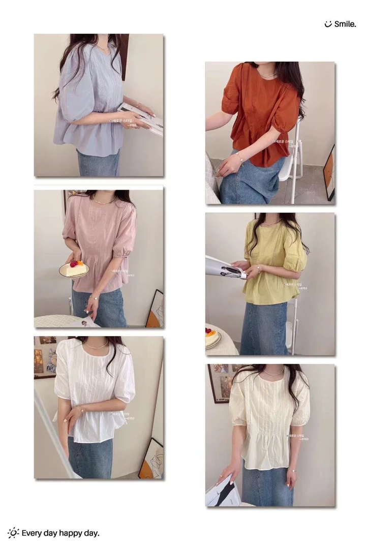 6153 韩系小清新压褶衬衫