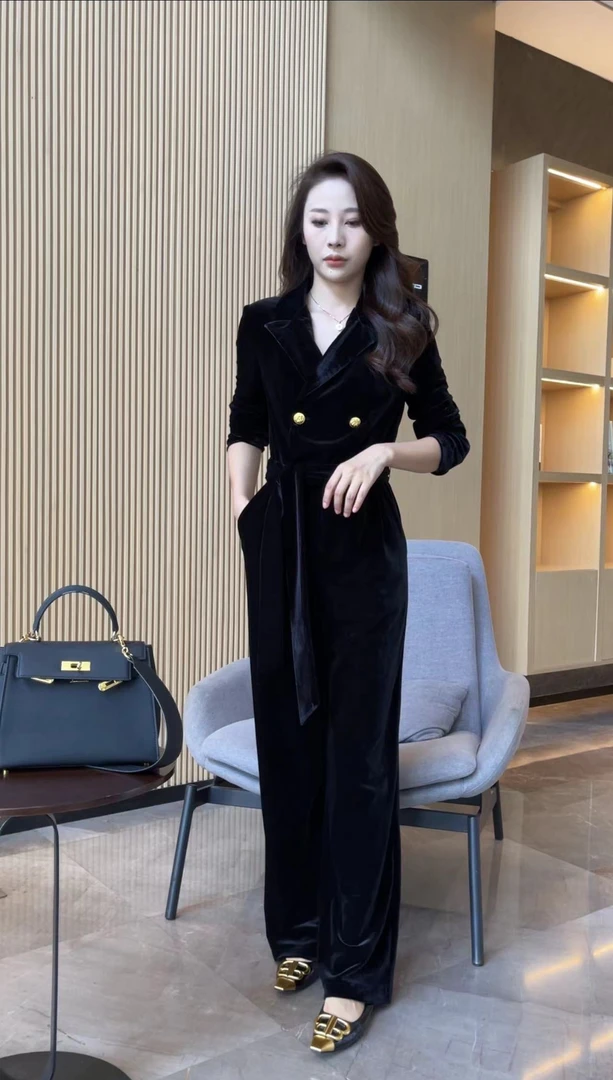 法式名媛气质洋气高级感丝绒连体裤-24589