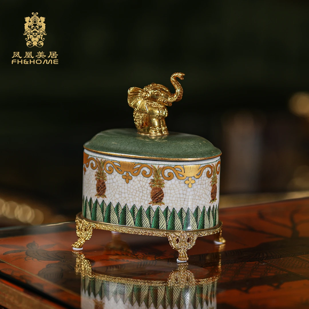 FH&HOME/凤凰美居奢华陶瓷青花欧式瓷别墅造型小摆件高档工艺饰品