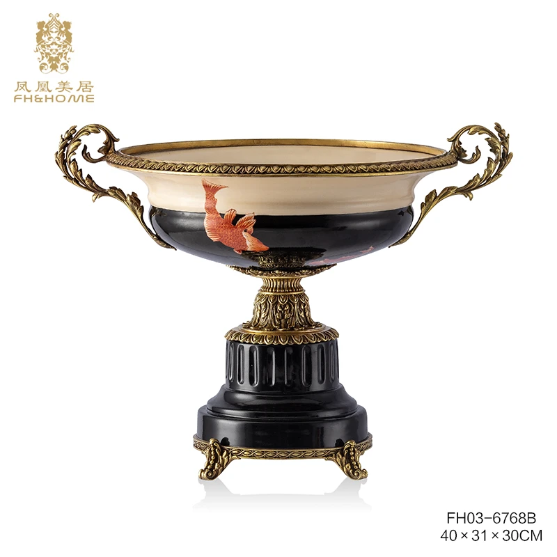 FH&HOME/凤凰美居法式高档陶瓷客厅书房创意摆件果盘摆件工艺品