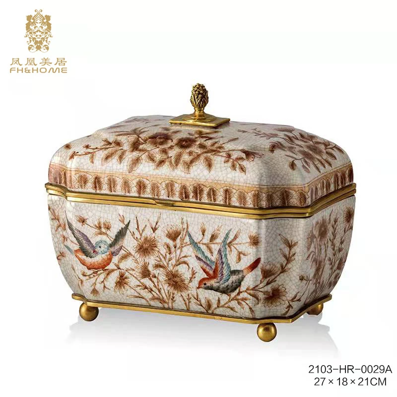 FH&HOME/凤凰美居奢华欧式陶瓷别墅摆件大容量盖盒收纳储物摆件