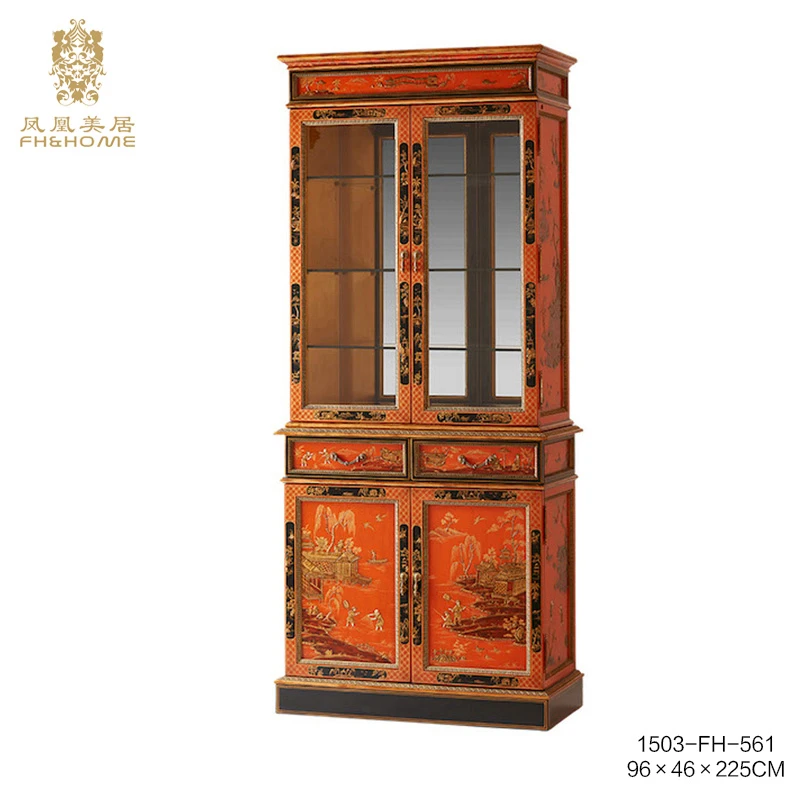 FH&HOME/凤凰美居欧式家用客厅彩绘晨曦双门玄关酒柜雕花复古酒柜