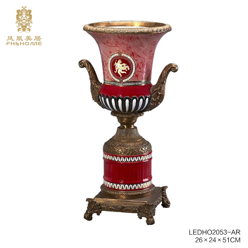 FH&HOME/凤凰美居法式铜耳陶瓷长颈瓶客厅书房创意摆件工艺品
