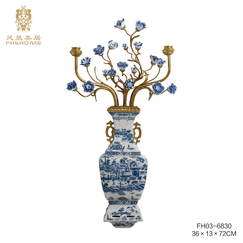 FH&HOME/凤凰美居奢华欧式手工装壁挂手绘青花墙面装饰烛台壁饰