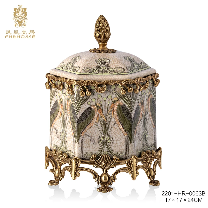 FH&HOME/凤凰美居奢华欧式手工彩绘盖盒陶瓷艺术设计师环保生活