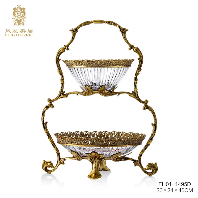 FH&HOME/凤凰美居手工铜配水晶玻璃果篮