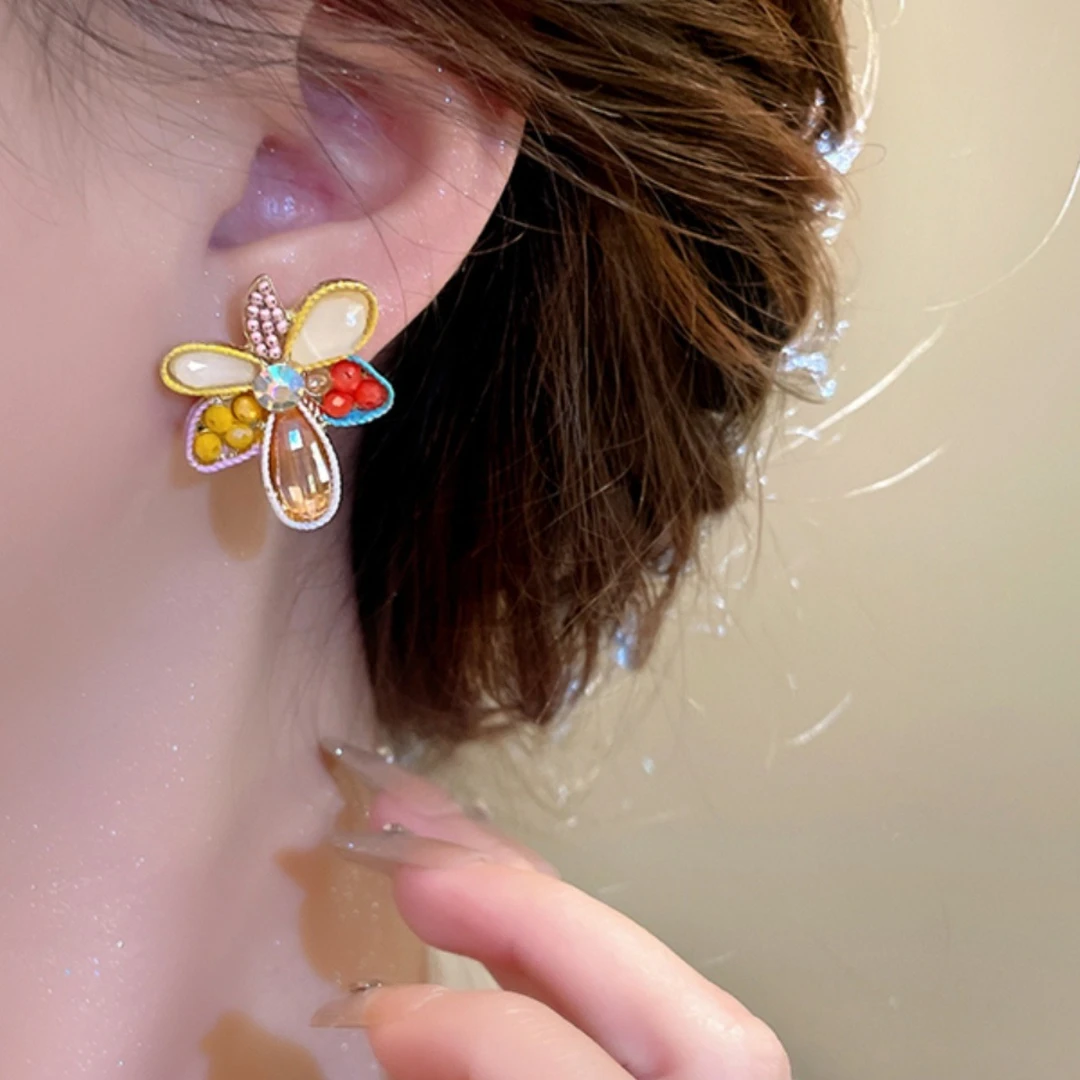 铜合金耳饰 【089】花朵耳钉小众设计高级感六角星耳环轻奢耳饰女
