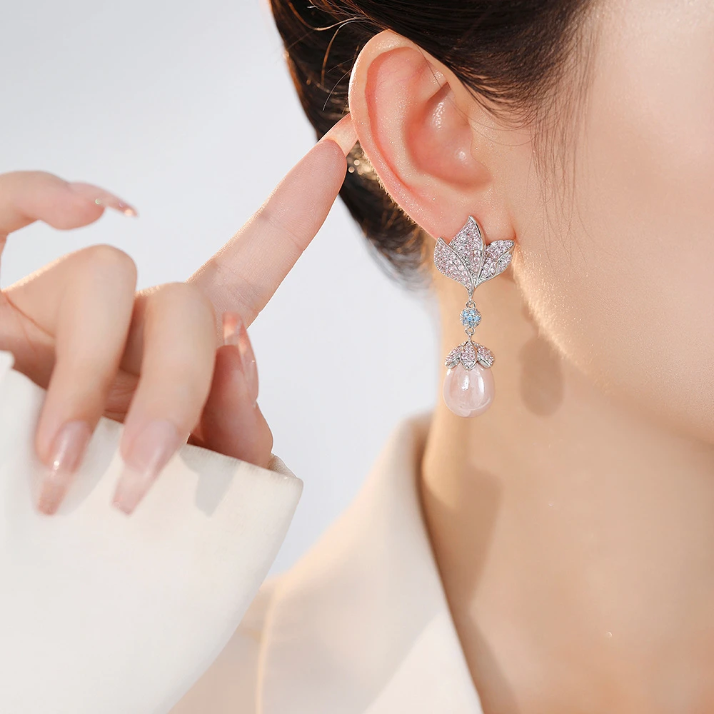 铜合金耳饰 【198】新款水滴耳坠女耳环高级感轻奢耳饰长款气质花朵