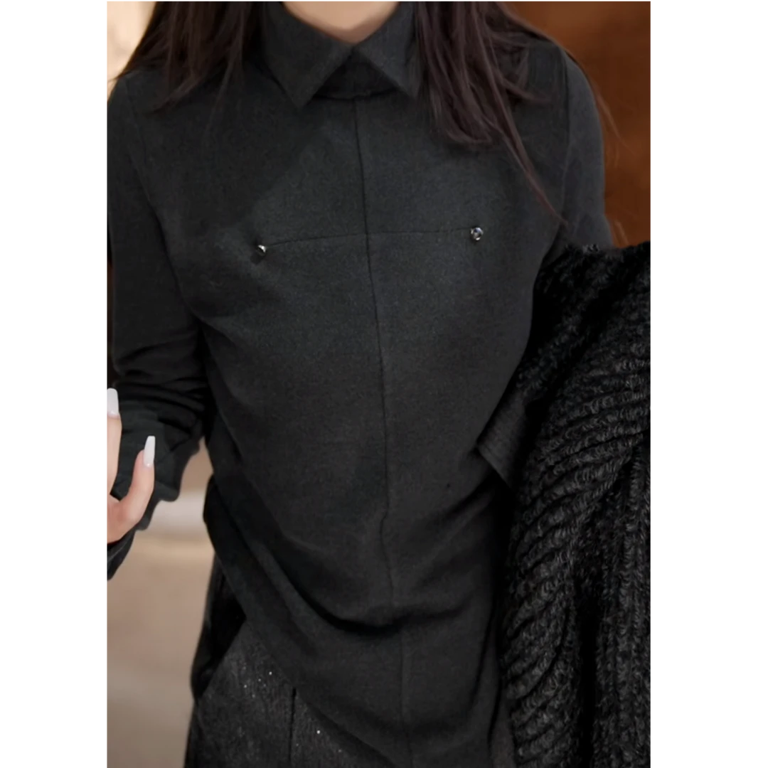 时尚气质polo领打底上衣女秋冬修身内搭显瘦小众设计长袖T恤