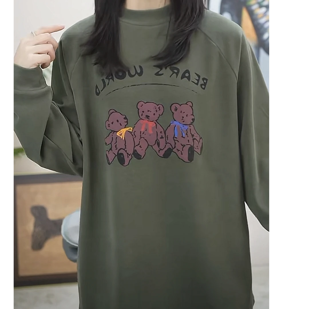 小熊澳绒保暖双面绒加绒卫衣女秋冬季宽松时尚单穿长袖上衣