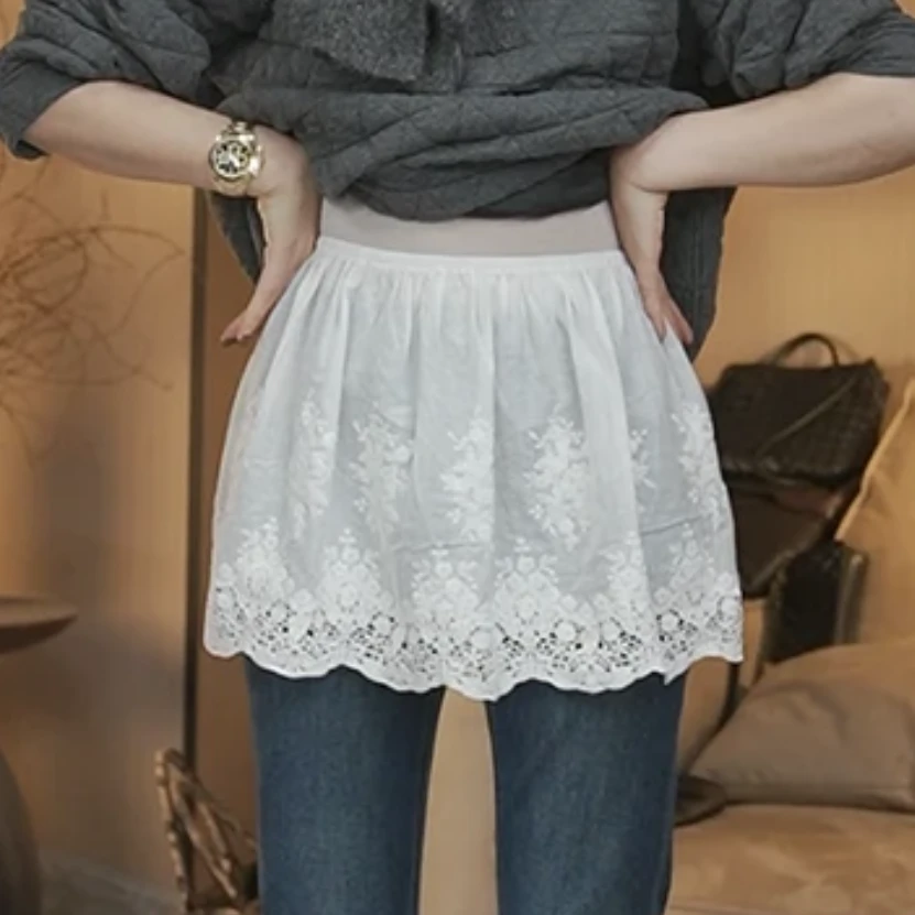 纯棉防走光纯棉设计感蕾丝小屁帘女秋冬叠穿松紧腰中短款打底裙