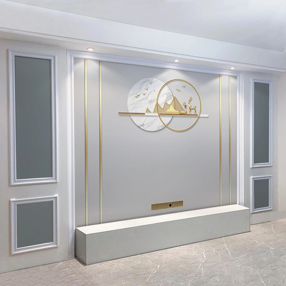 简约电视背景墙2025新款麋鹿墙贴壁画客厅电视墙壁布影视壁纸墙布