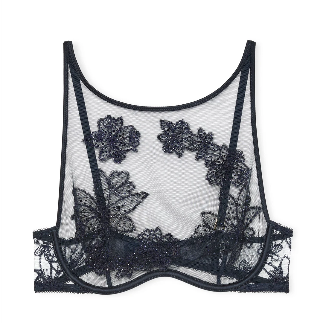 【维密·闪亮肩带网纱文胸】梦幻轻薄无衬垫内衣女