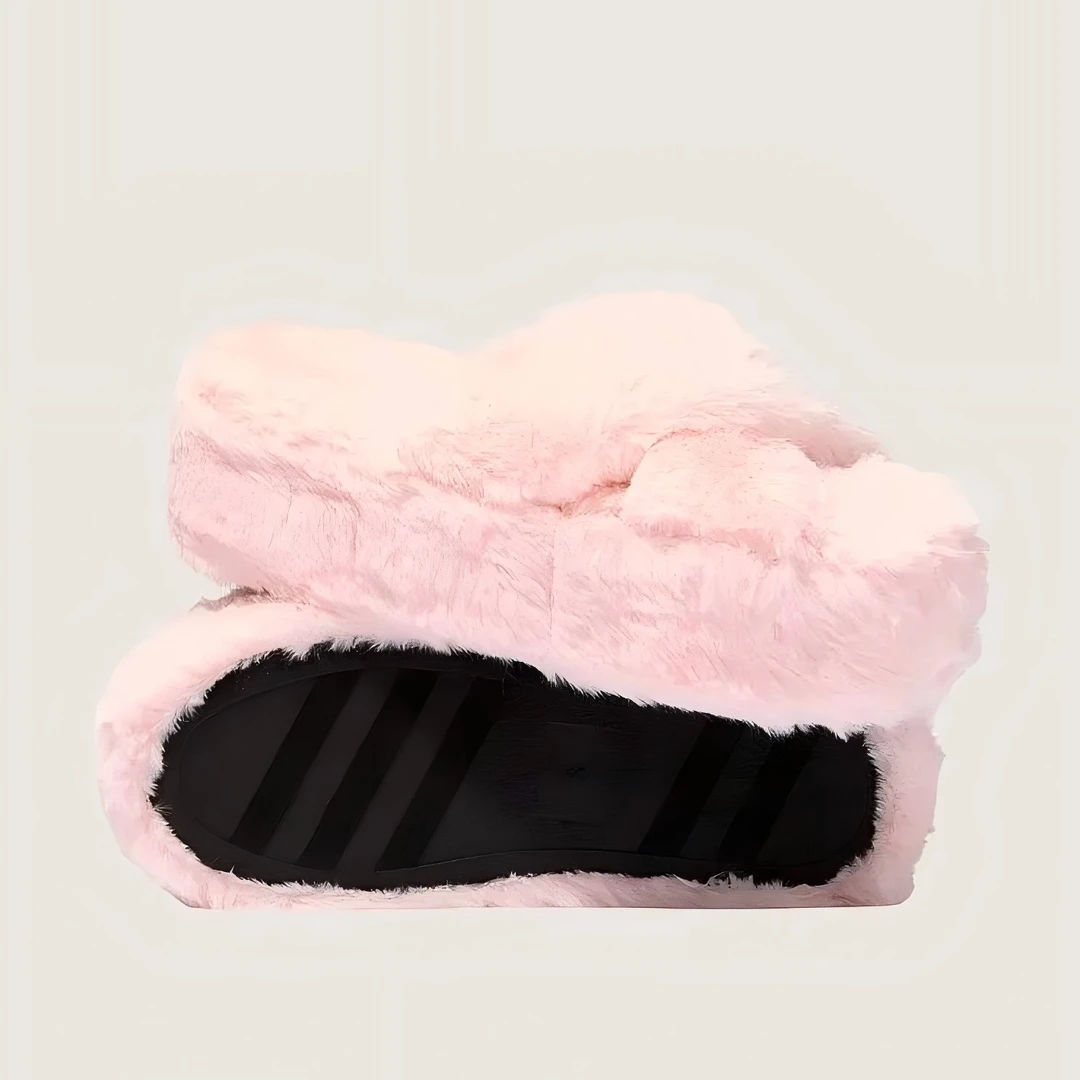 【维密PINK · 毛茸茸拖鞋】PINK 居家外穿毛茸厚底露趾拖鞋