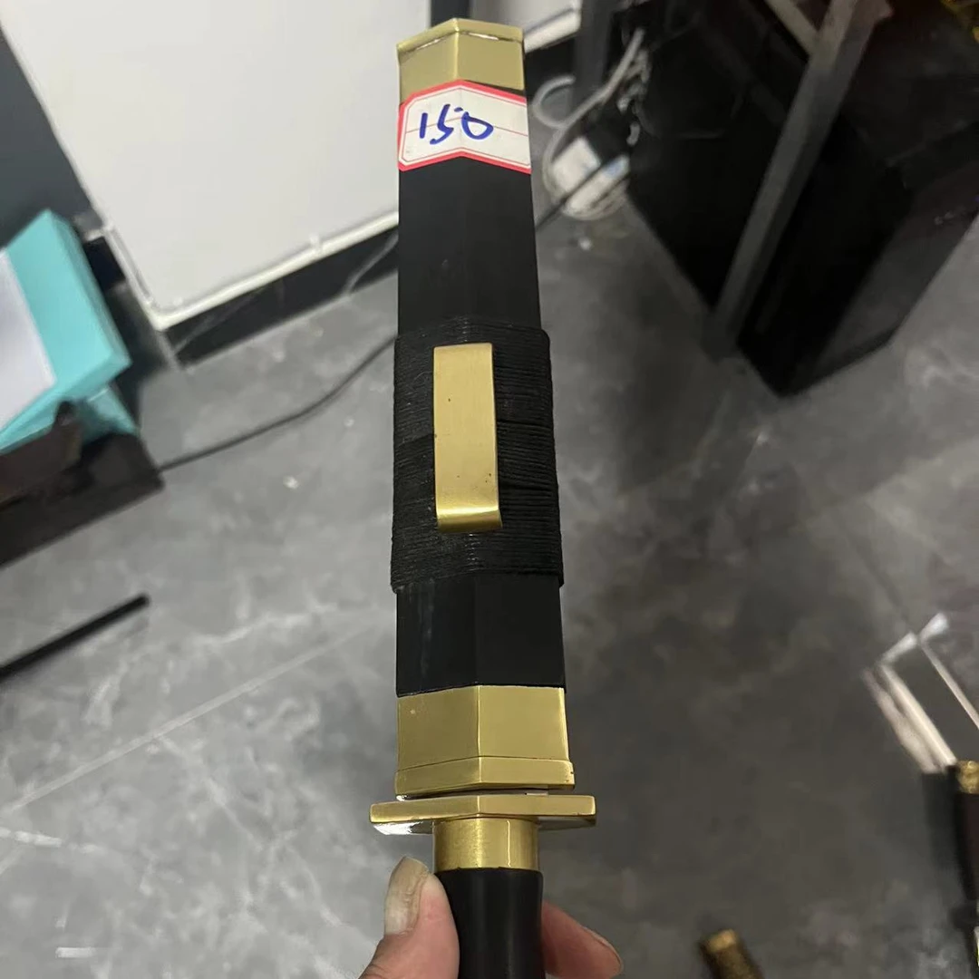 【150】8寸三角剑纯铜黑檀木花纹钢未开刃