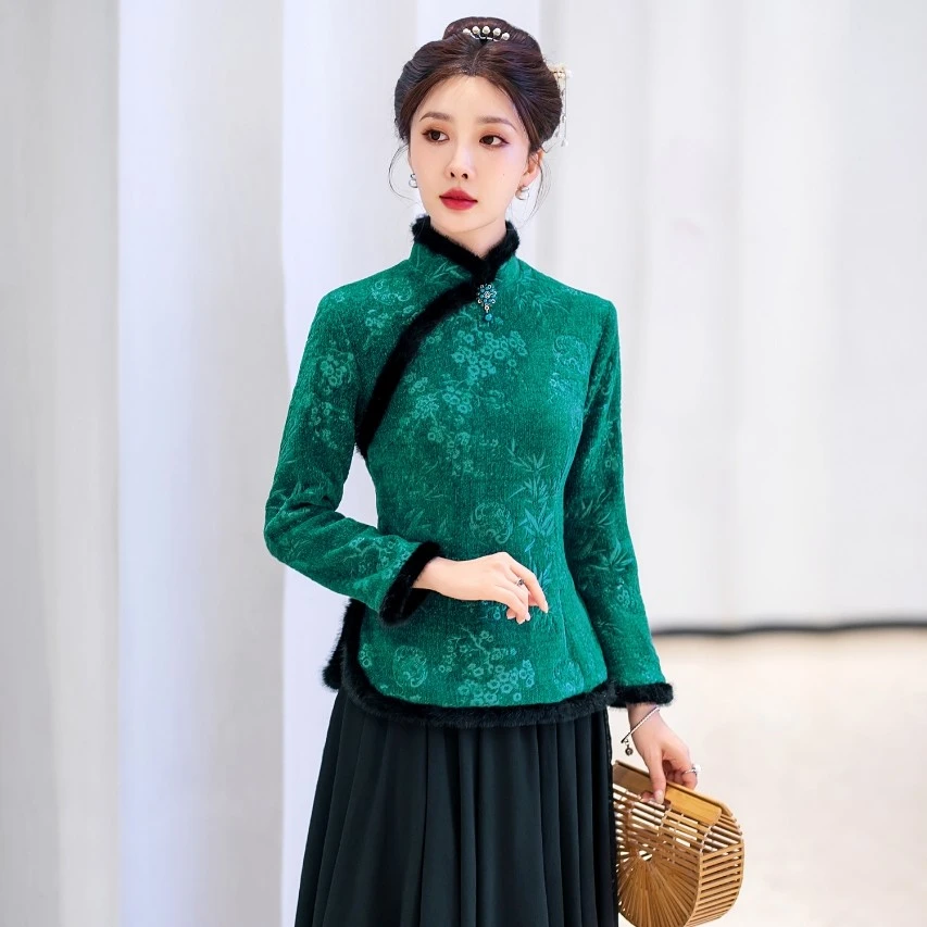 冬之恋  秋冬加厚加绒复古旗袍小上衣保暖外套