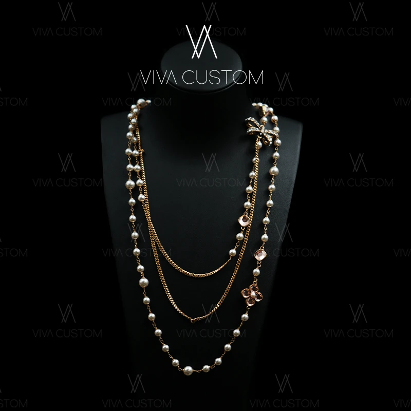 铜合金合成锆石项链 小香风系列 气质高级感蝴蝶结花朵项链