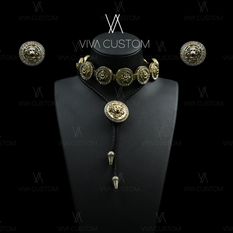 铜合金合成锆石耳饰 小香风系列 复古潮流气质重工立体狮子头套装