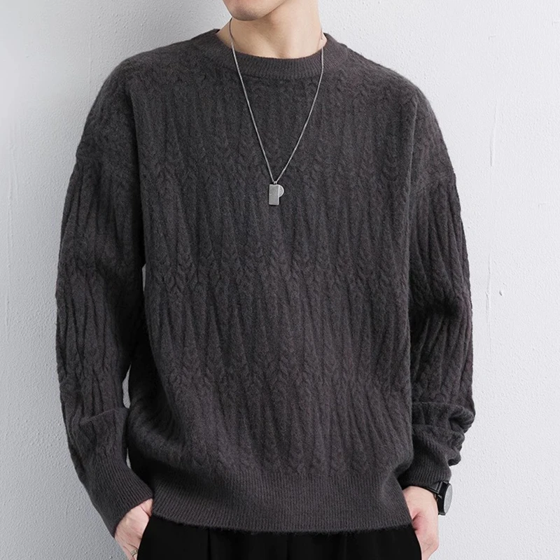 毛衣男款秋季宽松休闲套头潮流圆领针织衫男打底衫保暖线衣男款