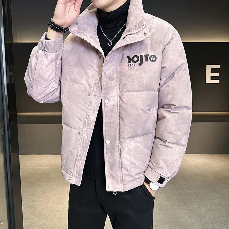 男士高档羽绒服潮牌外套男冬季印花立领帅气加厚保暖男款羽绒衣男