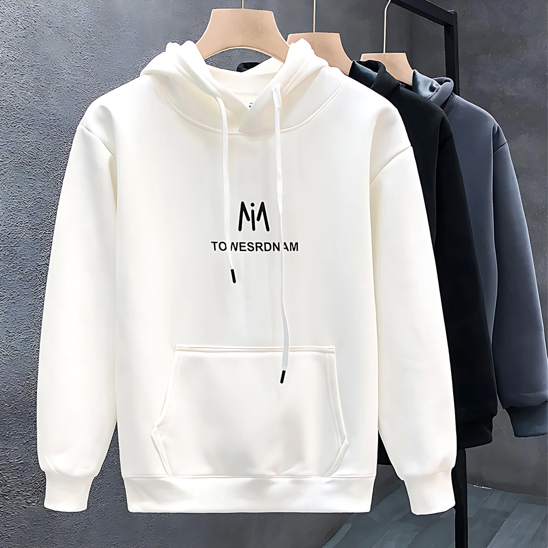日常白色连帽卫衣男加绒加厚长袖上衣男高档男士卫衣男连帽春秋款