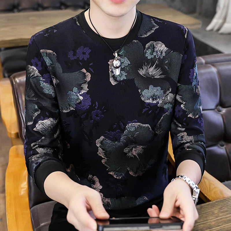 春秋季潮流痞帅个性修身卫衣男士春季圆领长袖打底衫男秋季男上衣