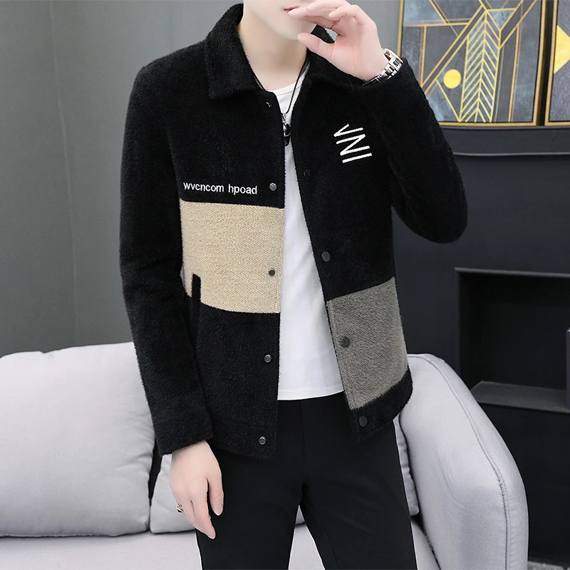 潮牌男装秋冬新款上衣开衫夹克男士潮流帅气休闲百搭拼色加厚外套