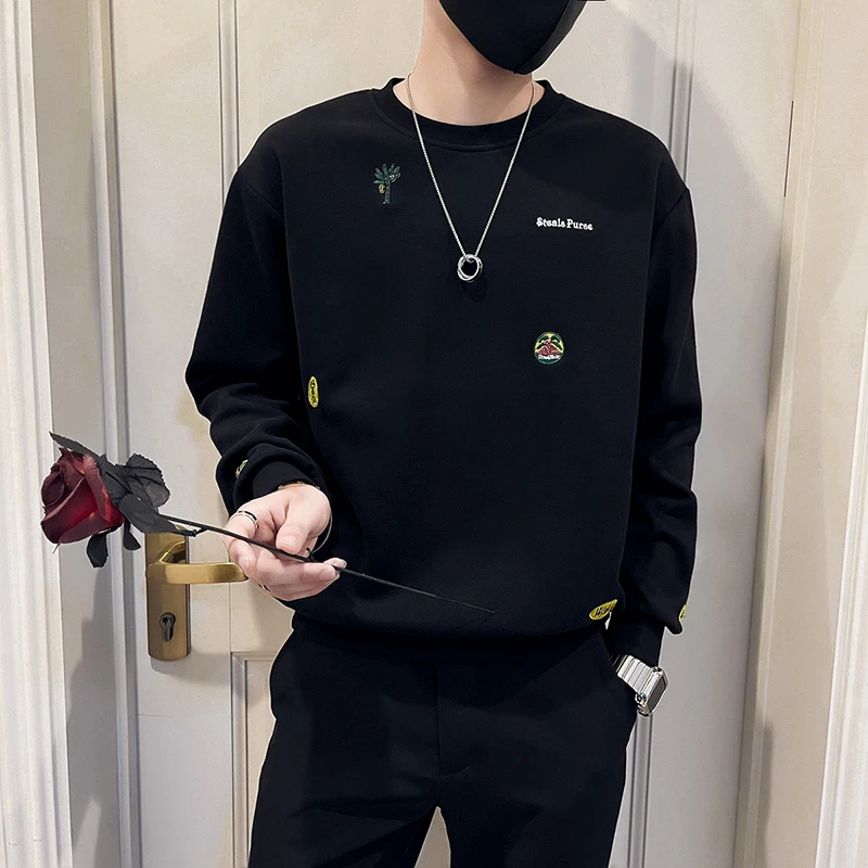 潮流刺绣男装加绒加厚美式重磅卫衣成熟痞帅男装潮牌长袖外套上衣