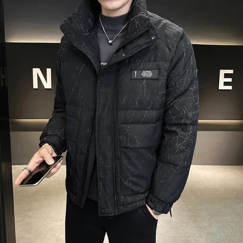 男士高档羽绒服潮牌外套秋季男士立领外套加绒加厚保暖短款秋装男