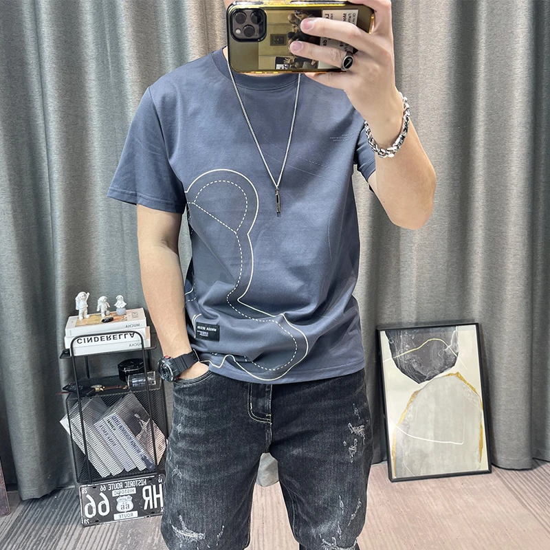 男士短袖t恤男夏季ins潮流百搭男款T恤丝光棉休闲简约潮牌上衣男t