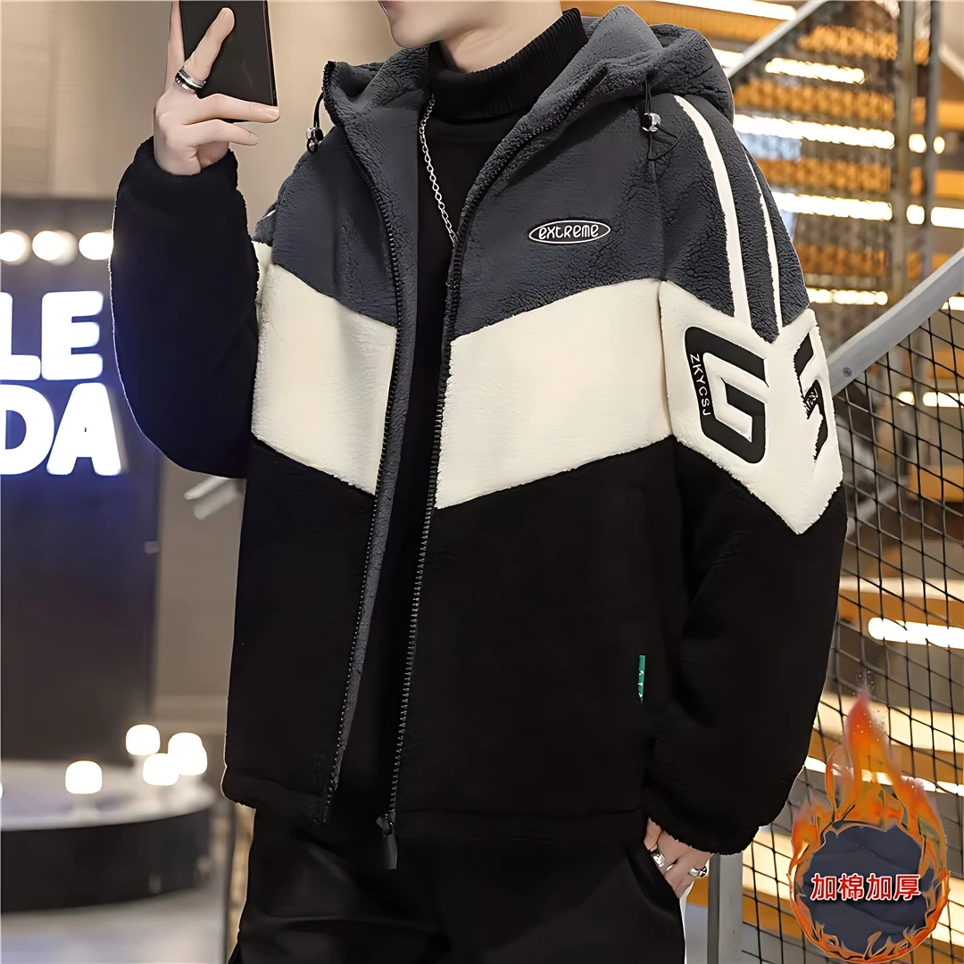 羊羔绒棉服男宽松防风棉袄加厚保暖袄子颗粒绒连帽外套潮牌棉衣