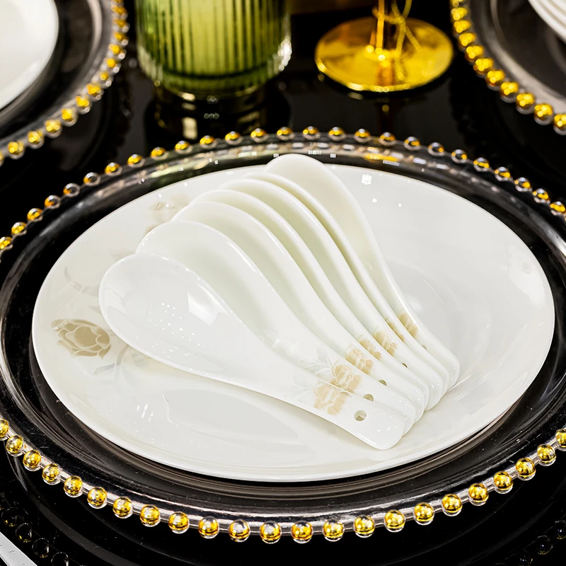 【倾城陶瓷勺子】家用创意简约喝汤小勺子大勺子喝汤勺长柄汤匙调羹