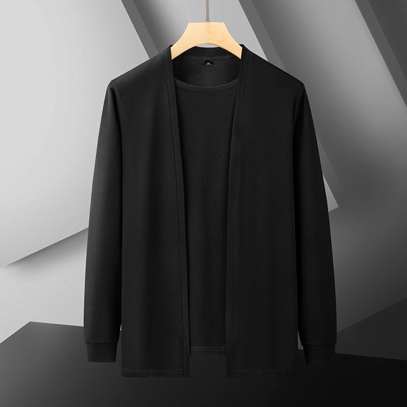男士开衫韩版外套假两件套新款加肥加大码宽松休闲打底衫男装外套