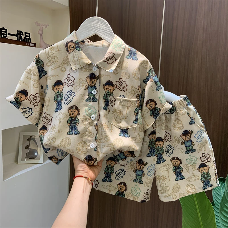 男童夏装衬衫套装2025新款痞帅小儿童夏天薄款衣服宝宝夏季潮童装