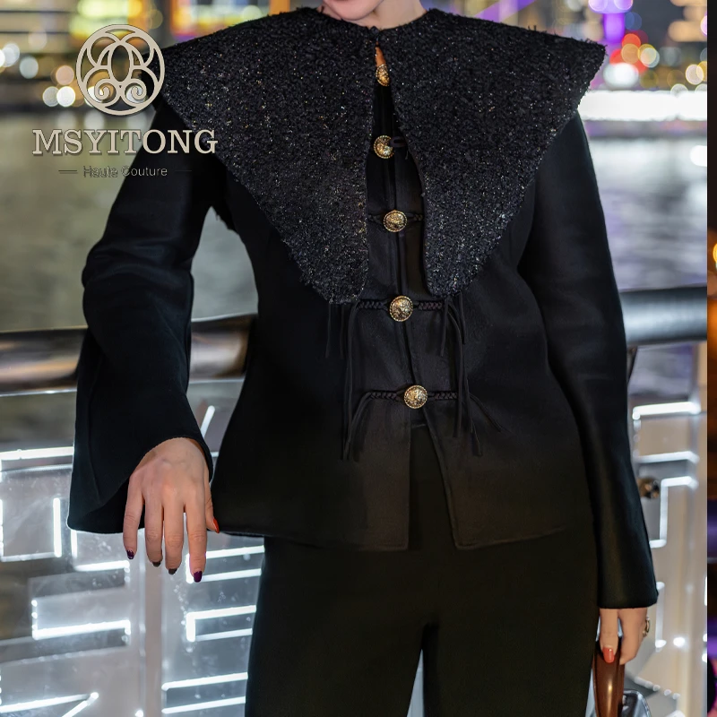 【MSYITONG高定】意大利BabyCashmere小山羊绒中式云肩斗篷外套