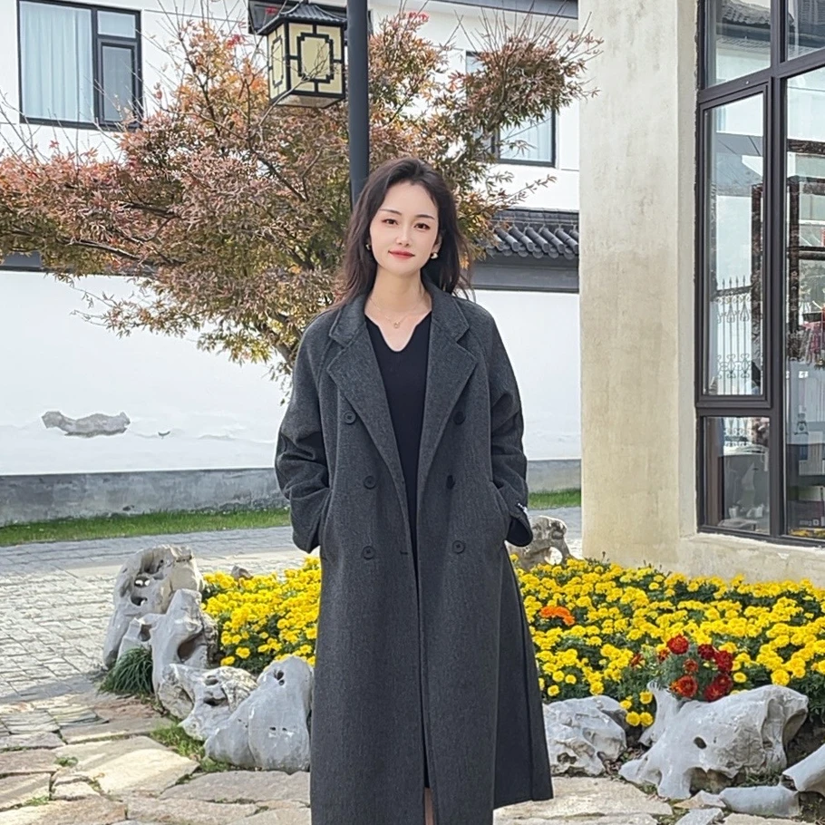 2024新款双面呢大衣韩版时尚百搭中长款风衣女毛呢外套