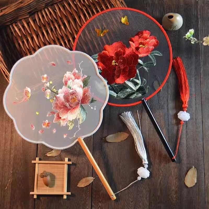 双面绣古风扇花圆汉服古典刺绣团扇旗袍舞蹈扇苏绣跳舞扇儿童专用