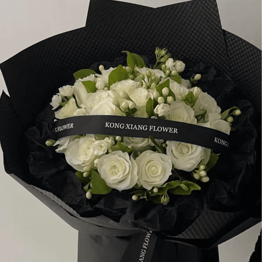 （白月光花白玫瑰20支折射10支+向日葵3支+蓝绣球1支