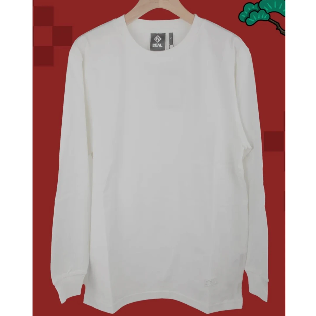 DEAL LIFESTYLE 基础款小刺绣休闲长袖圆领打底衫 男女同款 黑/白