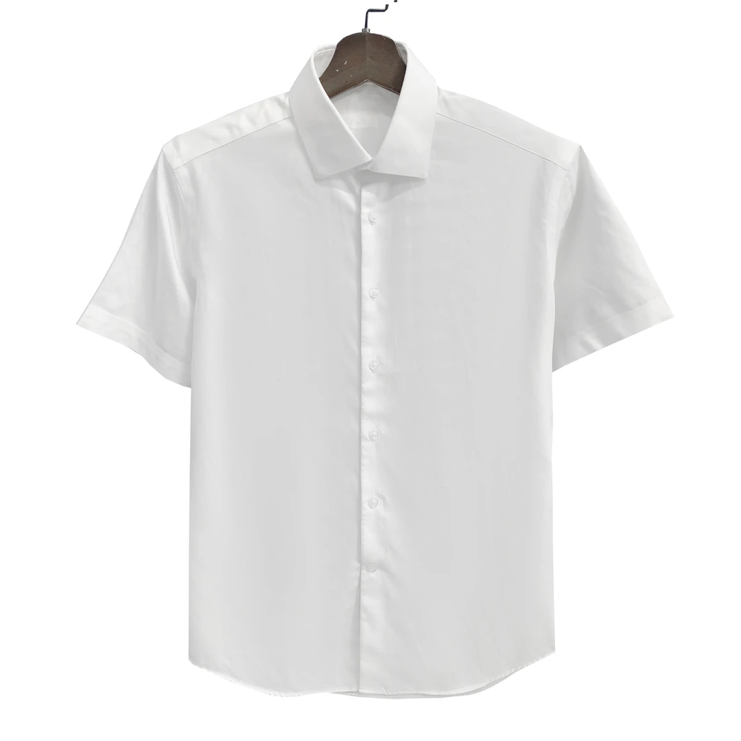 恺【160支】100长绒棉白色净版短袖男士长款休闲商务衬衫CS266