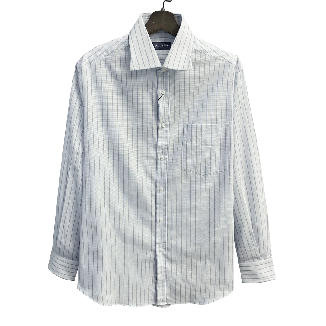 A爱其【高支克重有质感】160支蓝白竖条双纱进口100长绒棉衬衫1776