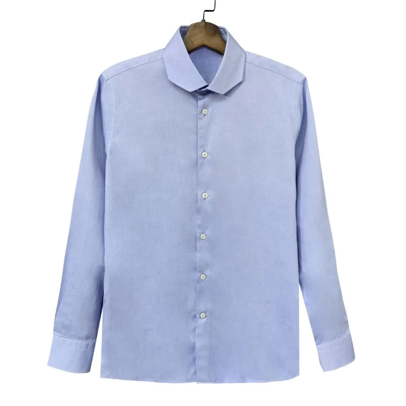 恺【设计师款】免烫浅蓝长绒棉长袖衬衫高级商务休闲CS104