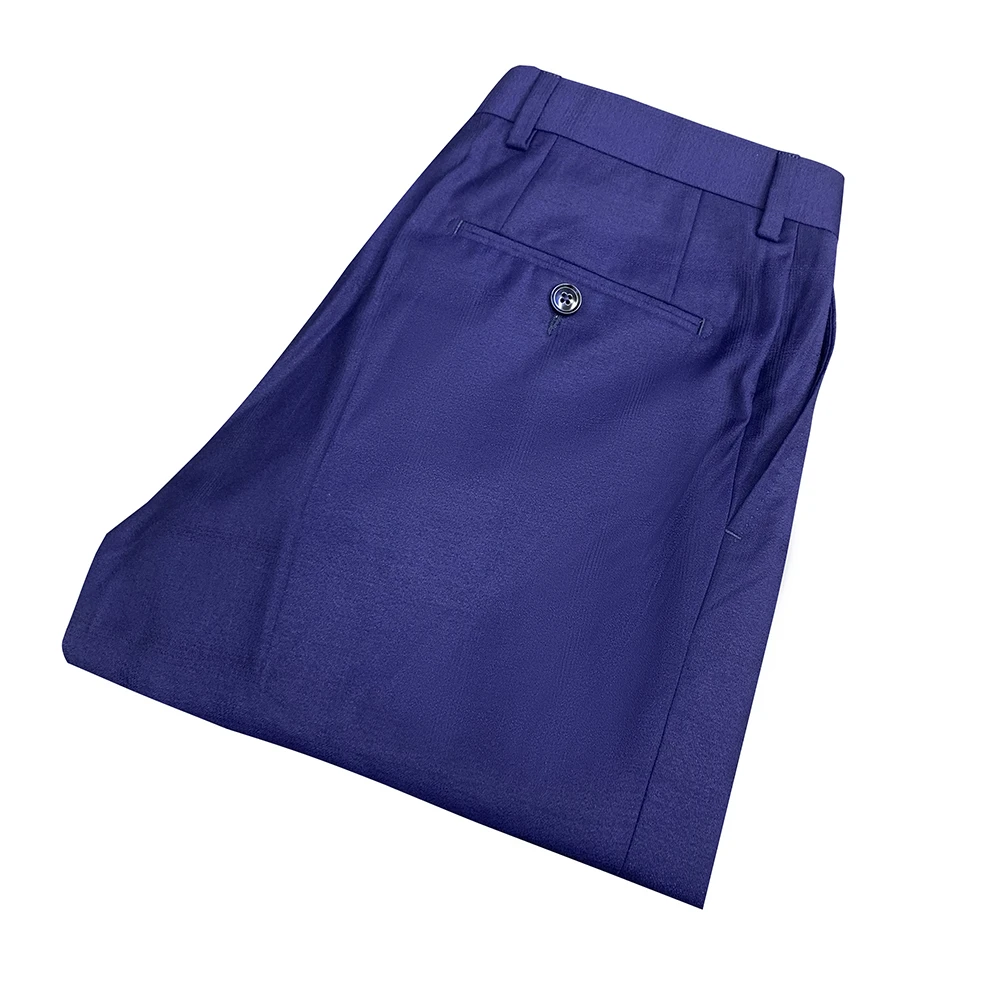 鸟【美丽诺羊毛】蓝色暗纹亲王格男士百搭直筒四季薄款西裤XK173