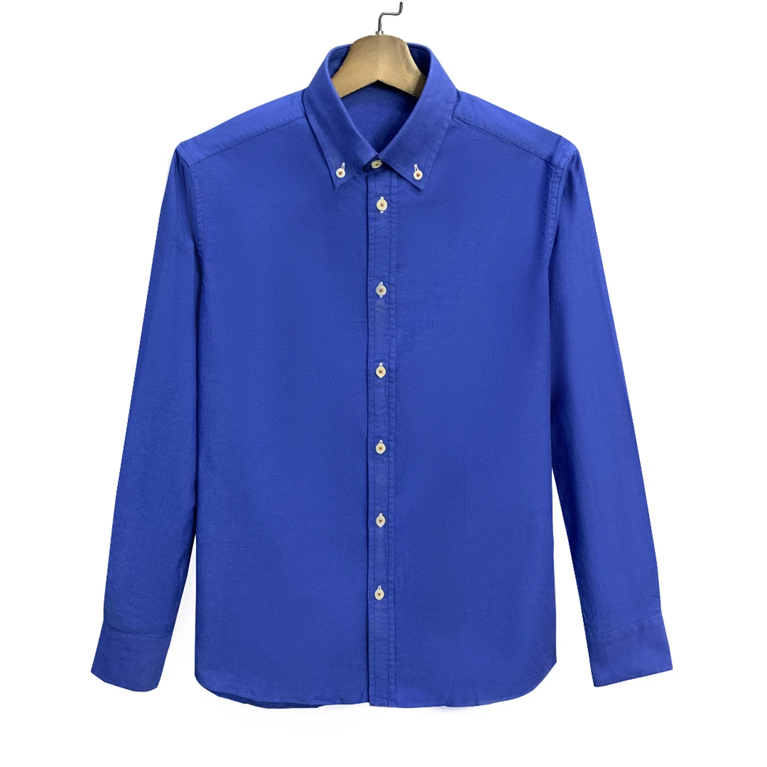 恺【纽扣领】蓝色100长绒棉牛津纺黑标修身款四季长袖衬衫CS211