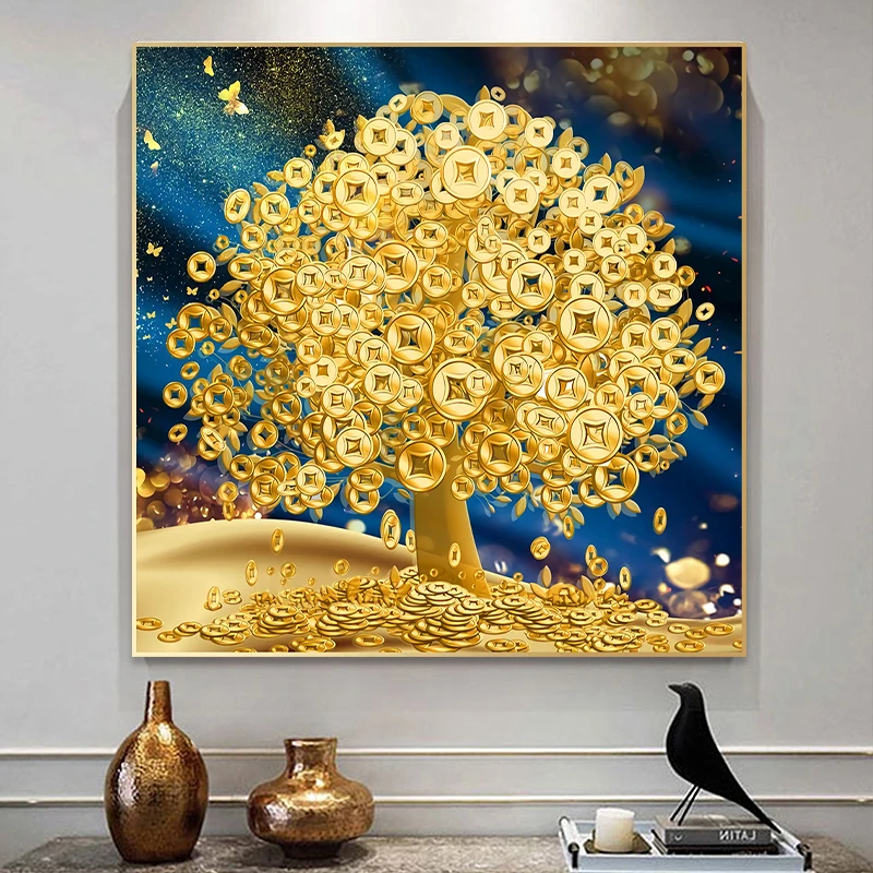 满钻全贴摇钱树款式清晰装饰画自粘清晰5d中国风贴画专业新定制贴