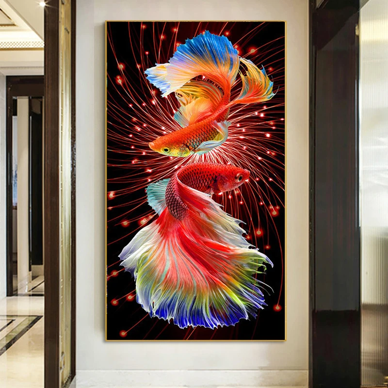 玄关客厅满钻十字绣双鱼锦鲤立体装饰画钻石画手工点钻高级感新款