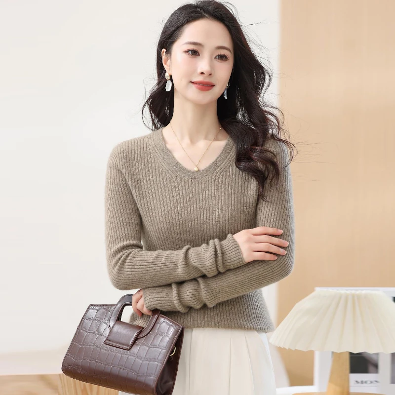 100%纯小山羊绒打底衫女秋冬新款简约百搭长袖鹅蛋领山羊绒打底衫