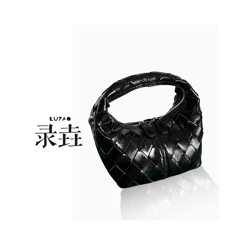 【录垚原创】简约小众编织手提包/上班休闲百搭黑色单肩菱格手拎包