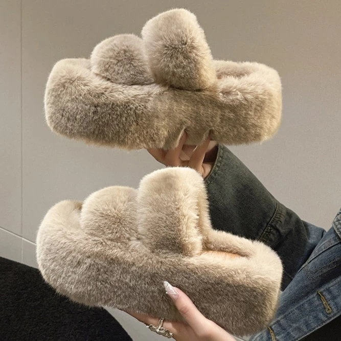 ins毛毛拖鞋女外穿新款韩版ins潮鞋秋冬新款时尚厚底棉拖鞋子